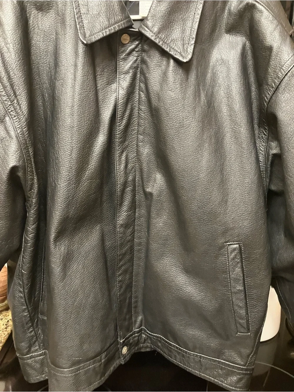 Men's Black Leather Bomber Jacket by